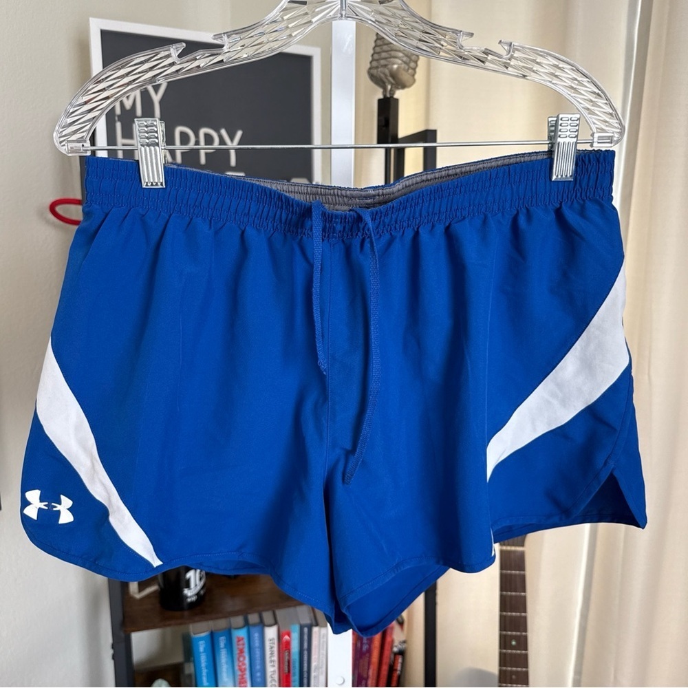 Under Armour Women’s Active Lined Drawstring Shorts Blue/white Heatgear Size L - Picture 2 of 8